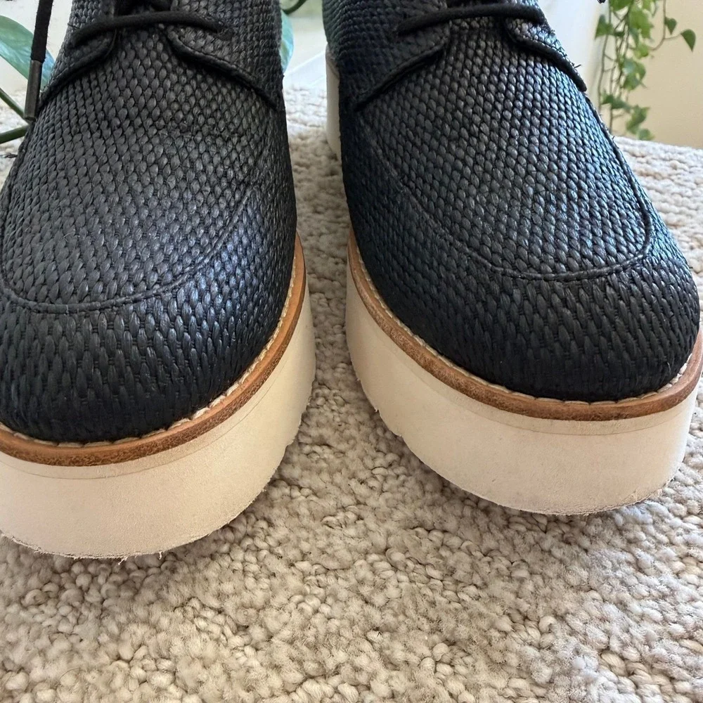 Vince ZINA RAFFIA Textured Platform SNEAKERS Women 8 BLACK LUXURY MINIMALIST‎
